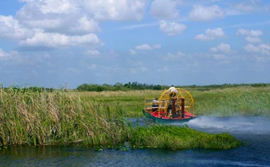 An air-boat on the waters of the Everglades, Florida